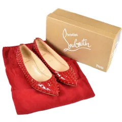 【N0521】ルブタン Christian Louboutin スタッズ パンプス 38.5 赤 エナメル レッドソール 高級 靴 中古品