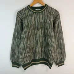 90s vintage ヴィンテージ セーター ニット 総柄 ストライプ グリーン アースカラー マルチカラー メンズ Lサイズ 古着 カジュアル