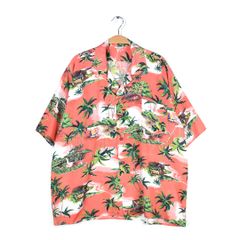 美品 50s 日本製 ヨット 花 リーフ レーヨン アロハ シャツ ピンク 