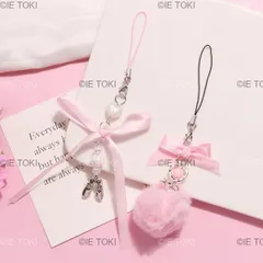 織りリボン付きキーホルダー y2kスタイルのボール ペンダントリボン バッグ バックパック 電話アクセサリー