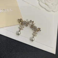 【今日特価】Chanel 花柄 真珠 葉 クリスタル ピアス ダブル C ダイヤ 丸玉ペンダント 送料無料！在庫限定セール価格
