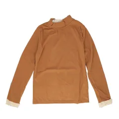 ☆ ブラウン ☆ Mサイズ ☆ トップス ktops523 ハイネック レディース 薄手 カットソー Tシャツ 秋冬 秋 冬 春秋 春 薄い 長袖 フリル 襟 フリル袖 スタンドカラー 立ち襟 おしゃれ シンプル きれいめ 上品 大人 かわいい