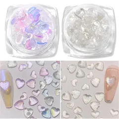【人気商品】約100個セット ぷっくり クリア オーロラ ハート型 3D DIY 多色 ネイルストーン キラキラ ネイルパーツ ネイルセット 5mm 6mm ケース付き