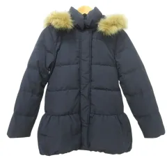 ジーユー GU 美品 ダウンコート アウター ファー 無地 厚手 112-304722 150cm 紺 ネイビー