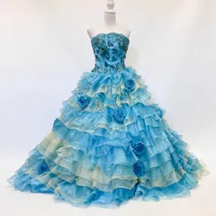 中古 カラードレス　水色×黄色　9-13号　傷ありのため格安　撮影衣装　結婚式　ステージドレス　C-282