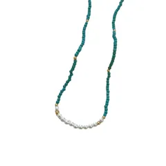 ネックレス 宮廷風 グリーン ターコイズ パール 手作り ビーズXuA2920