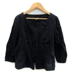 メルローズ MELROSE ノーカラージャケット 七分袖 ミドル丈 リネン 紺 ネイビー /HO36のサムネイル