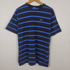 Civilist シビリスト Tシャツ 半袖 クルーネック 総柄 ボーダー 胸ロゴ ブラック ブルー Lサイズ メンズ 古着 ストリート シティーボーイ