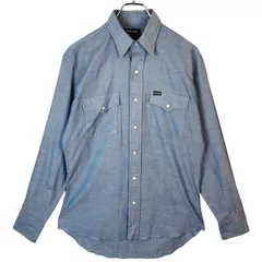 80sUSA製ラングラーWranglerホースマークタグウエスタンシャツ長袖シャツスナップボタンロゴワンポイント青ブルーvintageヴィンテージ41115