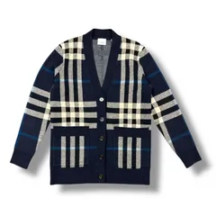 国内正規 BURBERRY Willah Check Wool Cashmere Cardigan チェック ウールカシミア ジャカードカーディガン バーバリー 8059088 ネイビー XS 91774A7のサムネイル