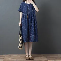 ワンピース ワンピドレス 膝丈 ひざ丈 袖あり 半袖 ラウンドネック 襟なし Aライン ポケット 綿 リネン かわいい 大人可愛い シンプル 大人 おしゃれ お洒落 レトロ アジアン エスニック エキゾチック 大人女子 ラフ 個性的 柄 水玉 夏 20代 30