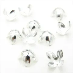 P-295 フラワー座金 10mm 10個【ホワイトシルバー】 4枚弁 深型 花びら 花弁 花座 ビーズキャップ カップ 基礎パーツ 菊座 アクセサリー パーツ 手芸 ハンドメイド 金具 ピアス イヤリング ネックレス