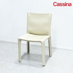 【展示品】Cassina カッシーナ 412 CAB キャブ ダイニング アームレス チェア レザー アイボリー マリオ・ベリーニ 定価26万