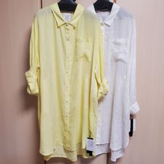 新品タグ付き★BLUEFRONCE/ROBE　フレンチリネン　ポケット3ヵ所　長袖　ロングシャツ　自宅洗濯OK　フリーサイズ　M～L　2色あり