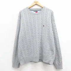 XL/古着 トミーヒルフィガー 長袖 ブランド ケーブル セーター メンズ 90s ワンポイントロゴ 大きいサイズ コットン クルーネック グレー 2