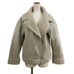 アースミュージック&エコロジー EARTH MUSIC & ECOLOGY Premium Label コート ジャケット フェイクムートン ライダース ショート ボア ジップアップ 長袖 M ベージュ グレー