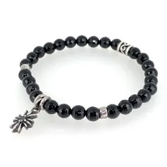 オニキス×クロスチャームシルバー925ブレスレット　パワーストーン　数珠