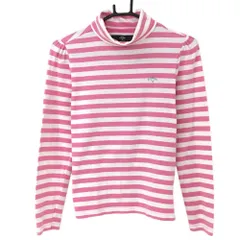 キャロウェイ 長袖タートルネックシャツ ピンク×白 ボーダー ロゴ刺しゅう レディース L ゴルフウェア Callaway