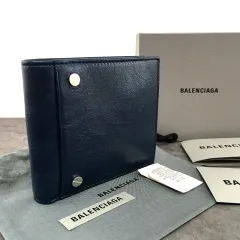 送料込み！ 未使用品 BALENCIAGA 二つ折り財布 542001 ネイビー 箱付き 558