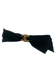 シャネル/CHANEL ココマーク バレッタ サテン ヘアアクセサリー リボン ゴールド ブラック【中古】