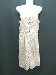 ◇ axes femme バックウエストゴム 無地 裾刺繍 ロング ワンピース サイズM ベージュ レディース E  【1308290030608】