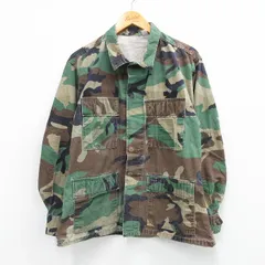 L/古着 長袖 ミリタリー ジャケット メンズ 90s コンバット リップストップ ウッドランドカモ コットン 濃緑他 グリーン 迷彩 25sep27 中古