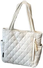 Electric Circus キルティング トートバッグ ファスナー付き 軽いバッグ 肩掛け ショルダーバッグ 通勤 通学 旅行 出張(ホワイト)