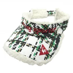 【美品】ルコック サンバイザー 白×黒×グリーン 総柄 内側ボア F（55-57㎝）  ゴルフウェア le coq sportif