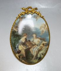 mo1002-01 リモージュ porcelaines 壁掛け 壁飾り 装飾 フランス製 陶器 金色 天使 絵画 縦:13cm