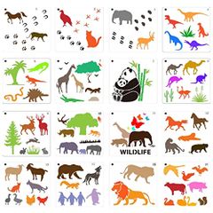 heizi 動物 ステンシルシート 16枚セット かわいい アニマル 描画テンプレート 手帳 塗り絵 手作りアルバム に (動物 アニマル 16枚)