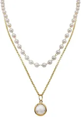 AREUM ネックレス 二連 パール ビーズ レディース お洒落アクセサリー ウエディング ブライダルゴ パーティー 二次会 韓国(ゴールド)