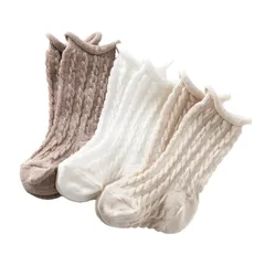 【特価商品】7-9cm 3足組 (クフウ) ハイソックス ケーブル編み ベビー 靴下 新生児 ソックス 日本製 [Kufuu]