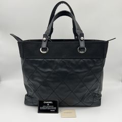 CHANEL（シャネル）パリビアリッツ トートMM 13番台 2WAY ハンド ショルダーバッグ コーティングキャンバス×ナイロン×レザー ブラック×シルバー金具 A34209【中古】