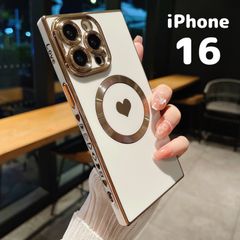 iPhone16  ハート magsafe対応 マグセーフ 白 スクエア ケース