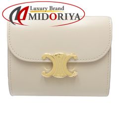 【中古】CELINE セリーヌ 三つ折り財布 W1E-3264 トリオンフ スモールウォレット レザー ベージュ レディース /181614