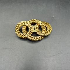 CHANEL　ヴィンテージ　ブローチ　ココマーク　チェーン　ゴールド　ロゴ　サークル