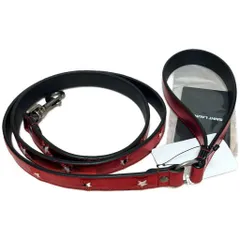 SAINT LAURENT サンローラン リード 犬 ペット用 スター 星 モチーフ レザー ハラコ タグ付き レッド ドッグリーシュのサムネイル