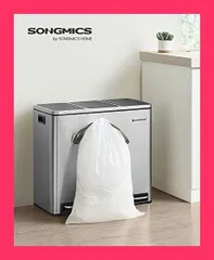 【スタッフおすすめ！】SONGMICS ゴミ袋 半透明 15*20L（120枚入）丈夫 ポリ製袋 紐付き 乳白 高強度素材 ごみ収集袋 強くて破れにくい 生ごみ処理袋 分別ゴミ箱にピッタリ KRB020A03