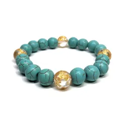10mm 四神獣金彫水晶×ターコイズ パワーストーン ブレスレット天然石 運気上昇 開運 金運 恋愛運 お守り 青龍 白虎 玄武 朱雀 　#2（シンプル）メンズ・レディース　男性・女性　数珠ブレス　開運 [6]