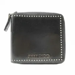 ジミーチュウ JIMMY CHOO LAWRENCE ローレンス ミニ スタッズ 二つ折り 財布 レザー ラウンドジップ ウォレット 小銭入れ有 ロゴ 黒 ブラック ☆M05 メンズ レディース ユニセックス