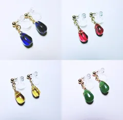 ドロップビーズ 樹脂ノンホールピアス 4点セット 金アレ 金属アレルギー対応