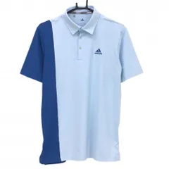【美品】アディダス 半袖ポロシャツ ライトブルー×ブルー バイカラー 一部総柄 メンズ L ゴルフウェア adidas