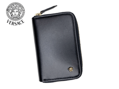 ヴェルサーチ カードホルダー VERSACE DP3F772 DVITX D41OC ライトゴールド系 立体 メデューサ 付き ブラックレザー ラウンドジッパー クレジットカード ケース GIANNI VERSACE ジャンニ ヴェルサーチ ベルサーチ