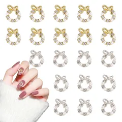 【数量限定】ネイルアート デコレーション ハンドメイド ネイルジュエリーパーツ シルバー ゴールド 鈴 デコパーツ クリスタル 可愛い リボン 立体 3D (C) ベル クリスマス 20個セット ネイルパーツ