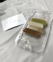 iPhoneケース　ハンドメイド　ニュアンス　緑　ベージュ　ゴールド　茶