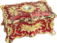 大特価　YWHWXB ヴィンテージジュエリーボックス 宝石箱 アンティーク 小物入れ 子供用宝箱 腕時計ボックス アクセサリー 収納 長方形 合金製 (レッド)