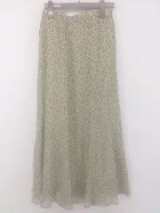 ◇ earth music&ecology 花柄 ウエストゴム ロング ギャザー スカート サイズF アイボリー モスグリーン系 レディース E  【1303280009794】