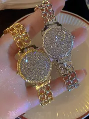 ジュエリー レディース ブレスレット チェーン 1個 リボン付きラインストーン ウォッチフェイスブレスレット、女性用、輝くクリスタル ゴールドメッキブレスレット、パーティージュエリー、贈り物、高品質のラグジュアリー