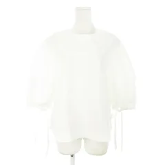 オペークドットクリップ OPAQUE.CLIP カットソー ブラウス クルーネック 五分袖 ボリュームスリーブ リボン ハリ感 コットン L 白 ホワイト /AH11 ☆