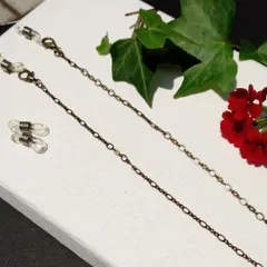 555 　3way金古美アンティークチェーンのマスク・眼鏡チェーン◆接続ゴム4個